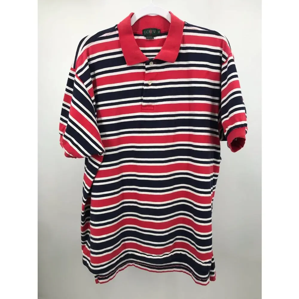 J. Crew Vintage Red White Blue Striped Short Sleeve Polo Shirt Mens XL